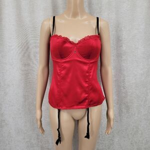 Intimissimi Red Silk Stretch Underwire Corset With Garters Bustier Top